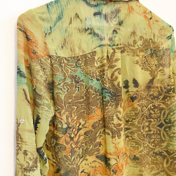 New Directions Sheer Button Front Floral Blouse - Picture 6 of 6